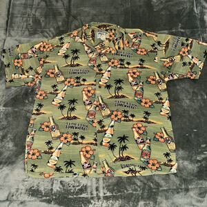 Big Dogs Hawaiian Five O'Clock Shirt Men's Large Green Tropical Floral Button-Up